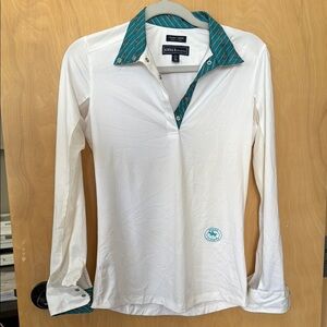 ESSSEX Classics-. White and Teal 3/4 Snap Down Shirt